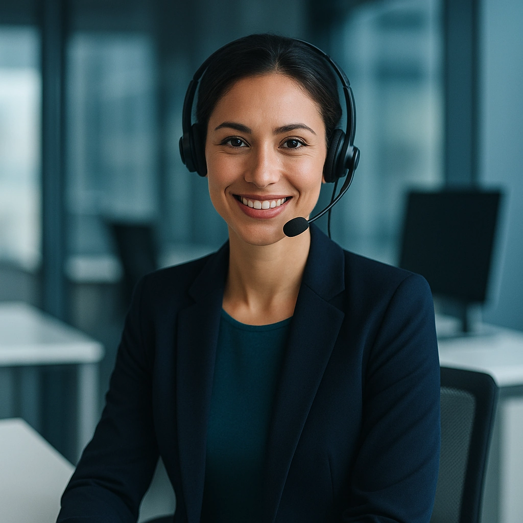 Friendly support agent wearing headset